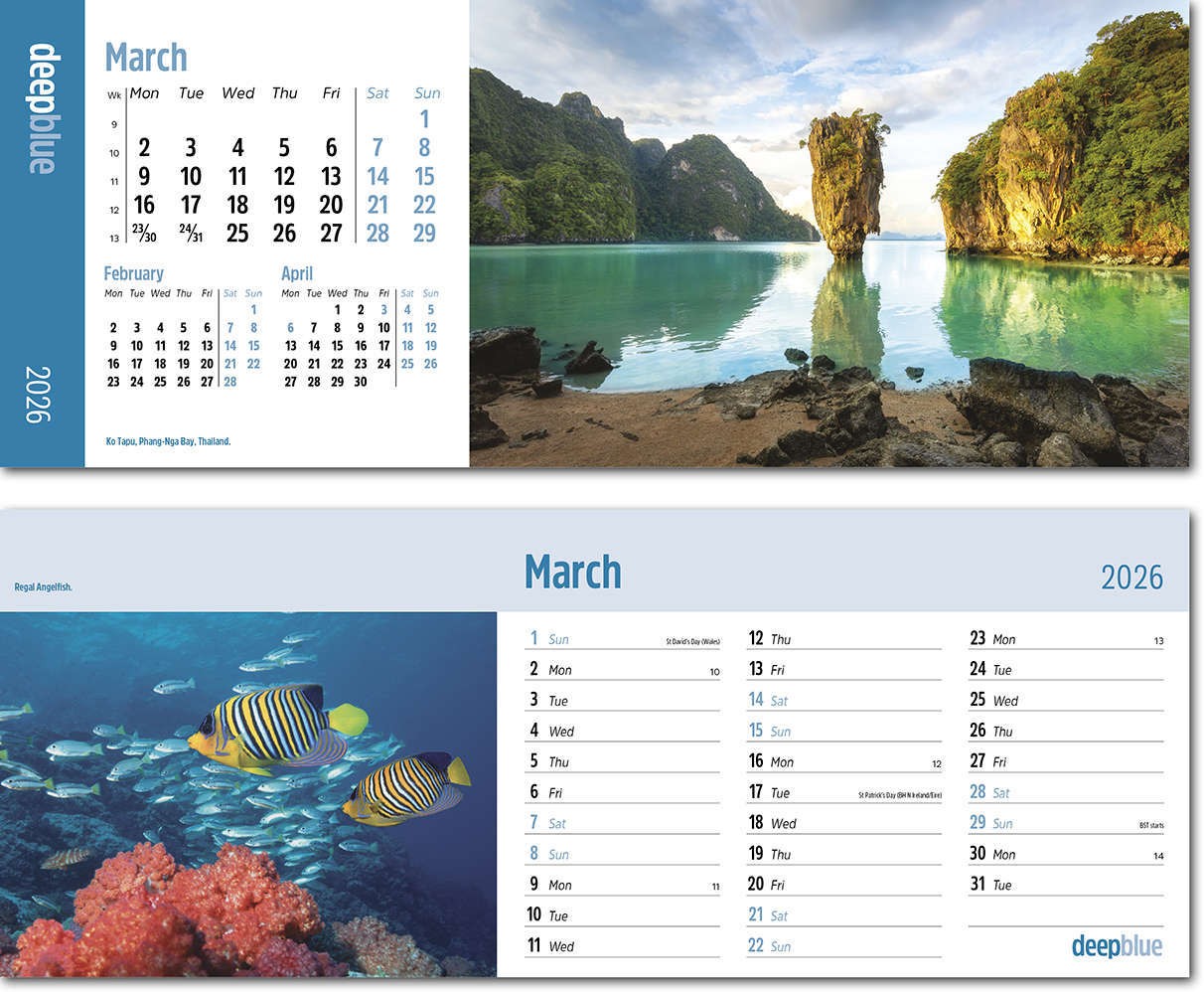 Deep Blue Note Station Desk Calendar