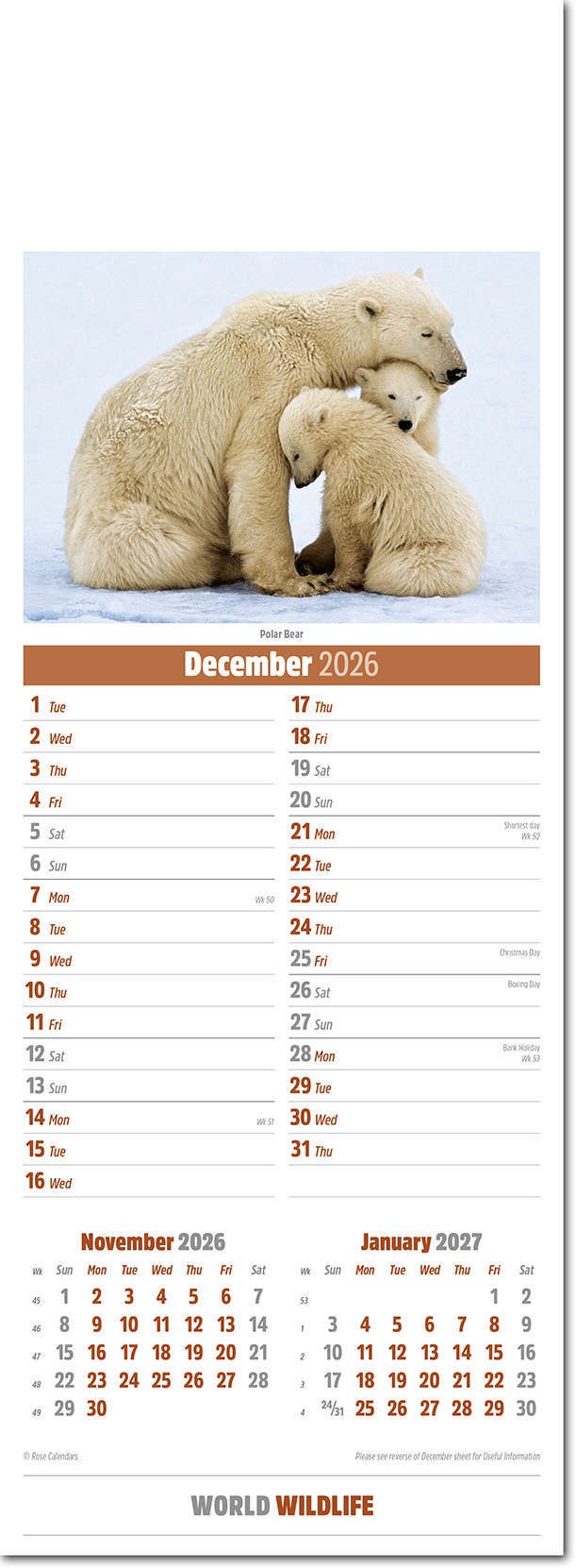 Slimline World Wildlife Calendar